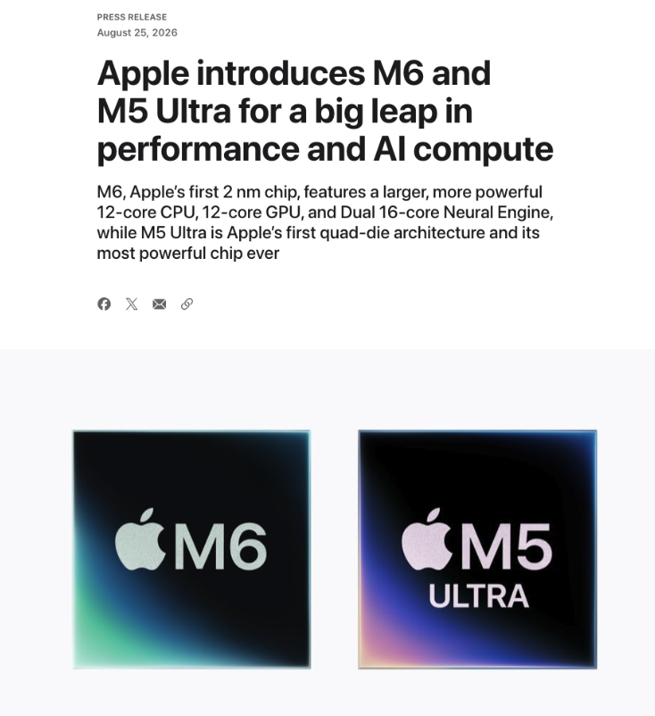 苹果发布新一代Mac系列,M6与M5 Ultra芯片开启本地AI算力巅峰