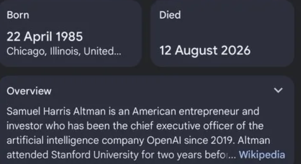 维基百科被恶意篡改，谷歌搜索一度误报OpenAI CEO死讯