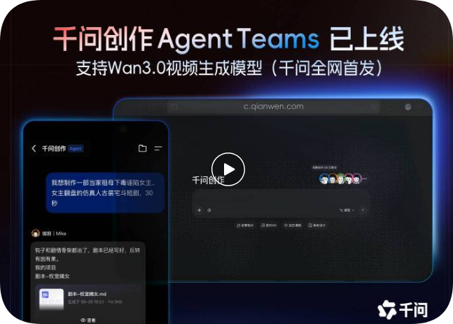 阿里千问创作 Agent Teams 上线：创意输入，全流程 AI 团队承包